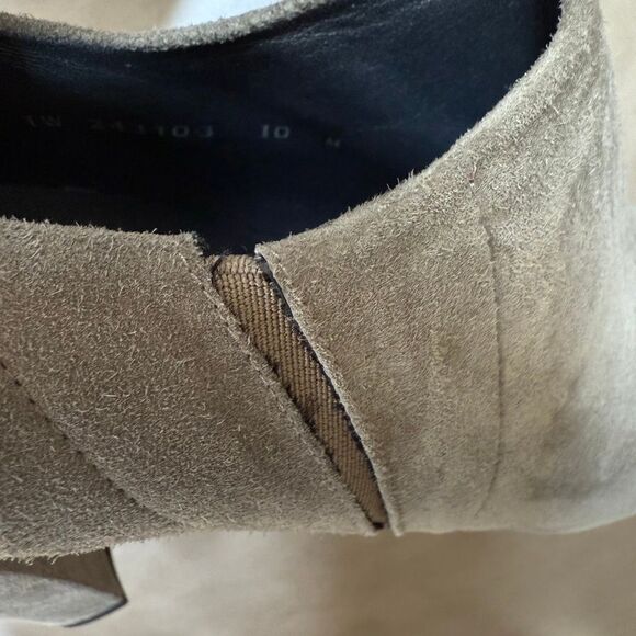 Stuart Weitzman grey suede peep-toe platform booties chunky block heel size 10 - Picture 9 of 9